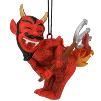 
              Devil's Cookout Funny Christmas Ornament with The Devil Cooking a Hot Dog
            