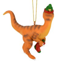 
              Raptor Dinosaur Christmas Ornament Velociraptor with a Stocking
            