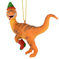 
              Raptor Dinosaur Christmas Ornament Velociraptor with a Stocking
            