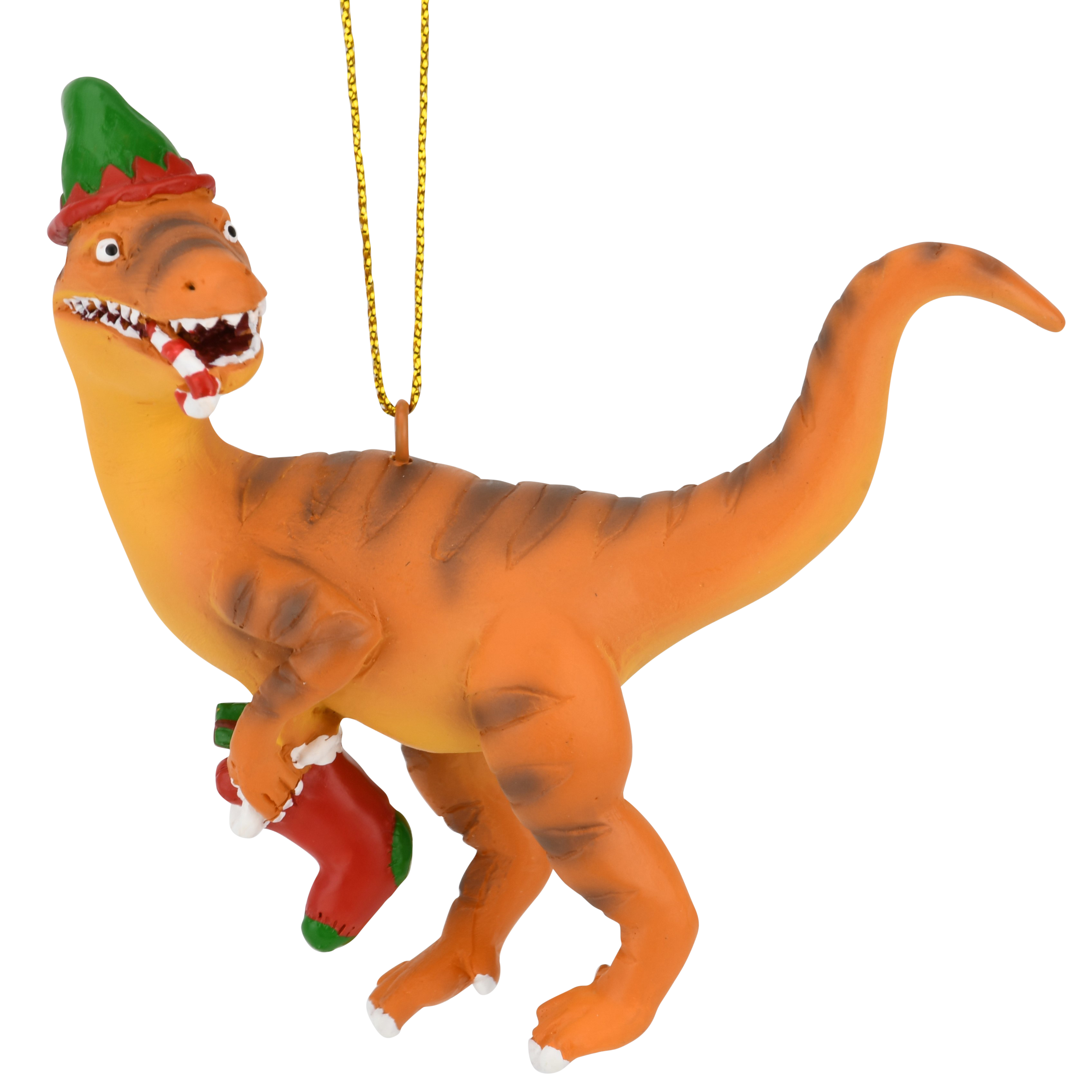Raptor Dinosaur Christmas Ornament Velociraptor with a Stocking