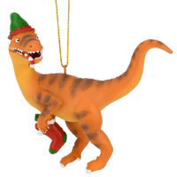 
              Raptor Dinosaur Christmas Ornament Velociraptor with a Stocking
            