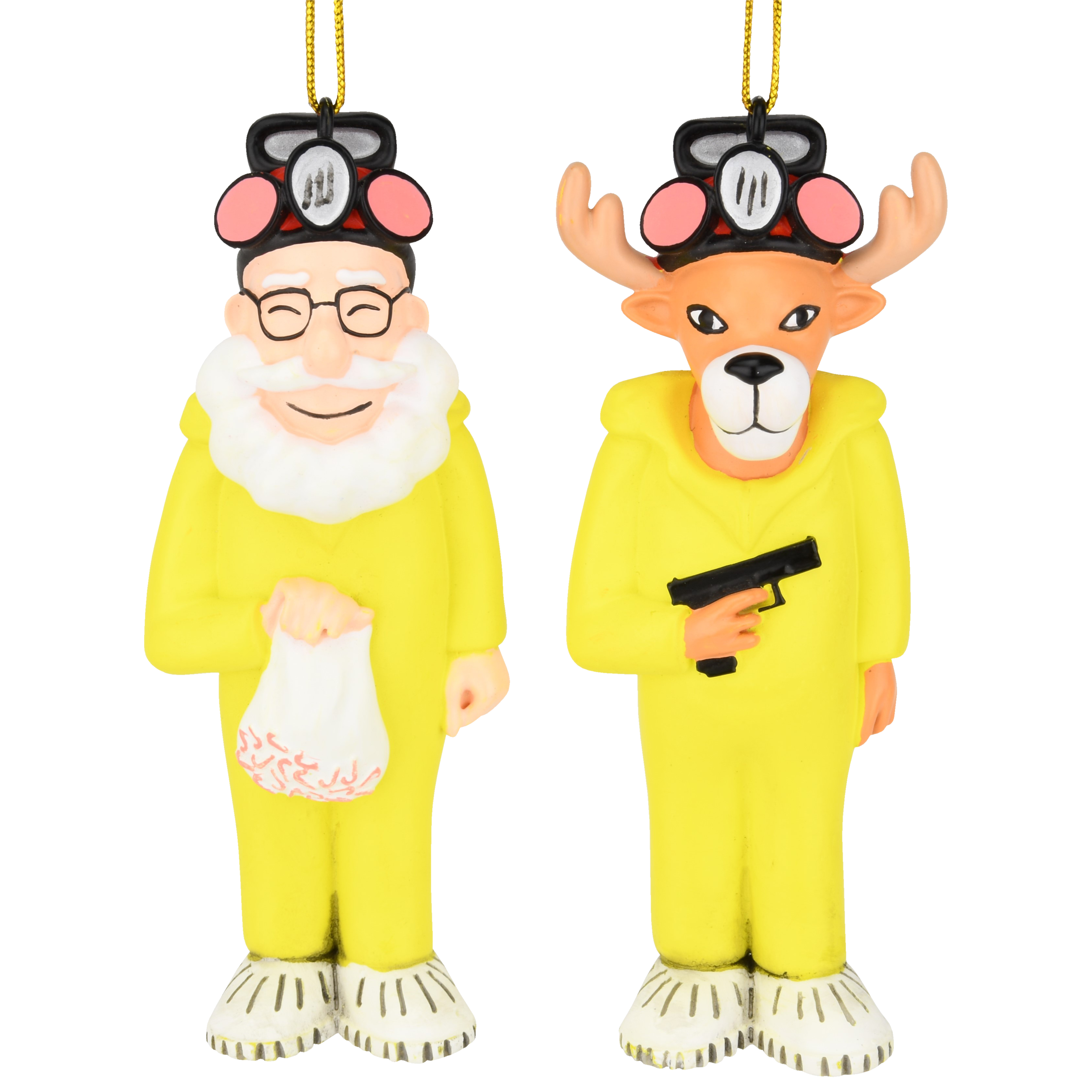 Breaking Bulbs Christmas Ornaments 2-Pack Funny Parody Santa & Reindeer in Hazmat Suits