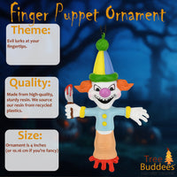 
              Creepy Clown Finger Puppet Halloween Ornament with Bloody Knife
            