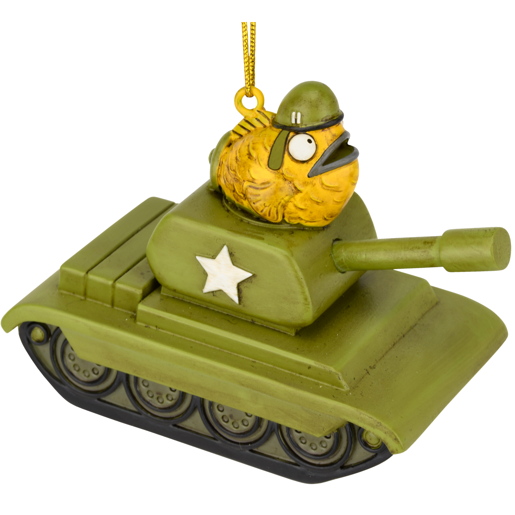 Funny Fish Tank Christmas Ornament Goldfish Driving a Green Army Tank