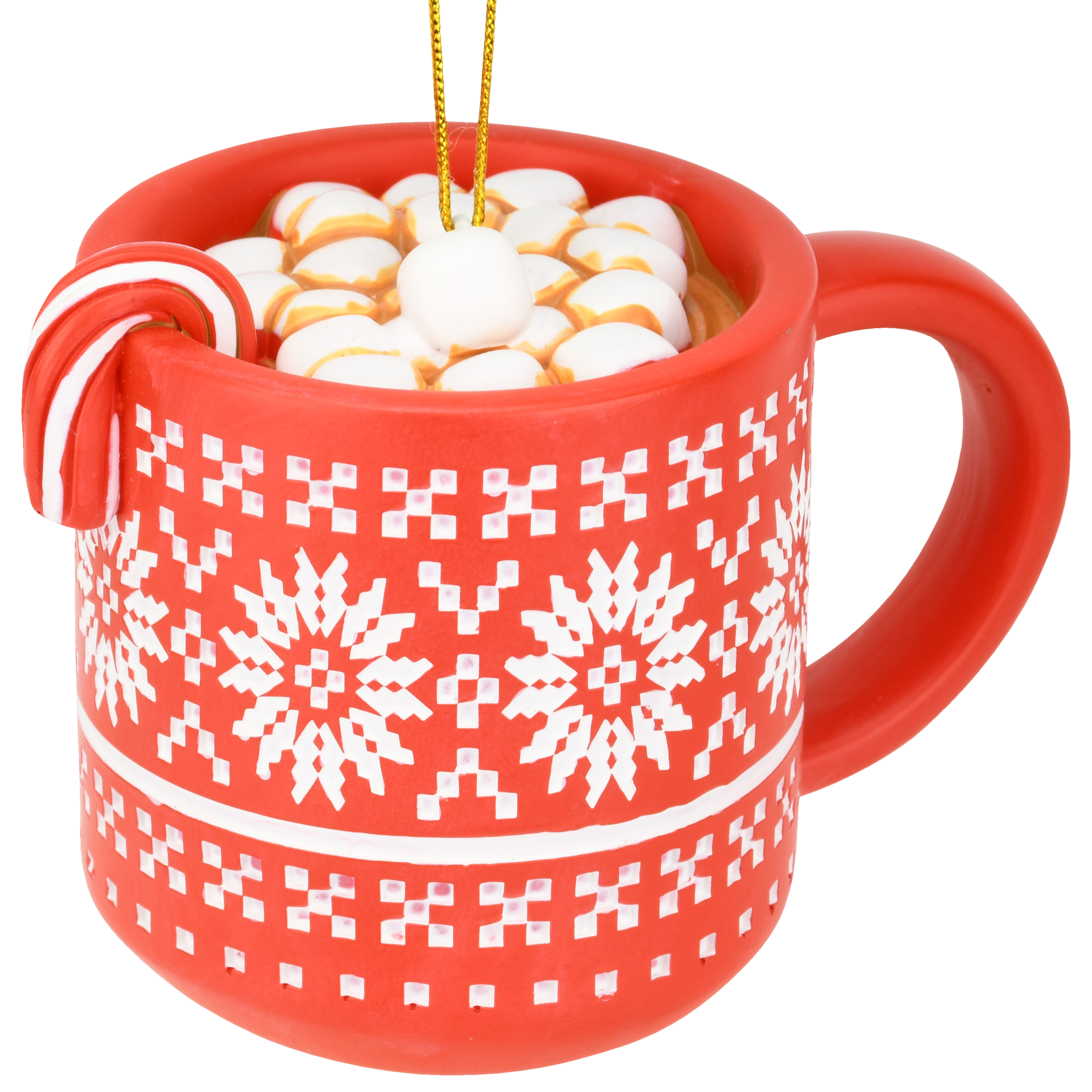 Hot Cocoa Christmas Ornament Red Mug with Marshmallows & Candy Cane Hot Chocolate