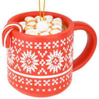 
              Hot Cocoa Christmas Ornament Red Mug with Marshmallows & Candy Cane Hot Chocolate
            