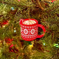 
              Hot Cocoa Christmas Ornament Red Mug with Marshmallows & Candy Cane Hot Chocolate
            