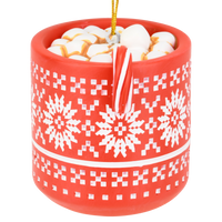 
              Hot Cocoa Christmas Ornament Red Mug with Marshmallows & Candy Cane Hot Chocolate
            