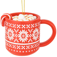 
              Hot Cocoa Christmas Ornament Red Mug with Marshmallows & Candy Cane Hot Chocolate
            