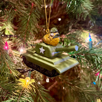 
              Funny Fish Tank Christmas Ornament Goldfish Driving a Green Army Tank
            