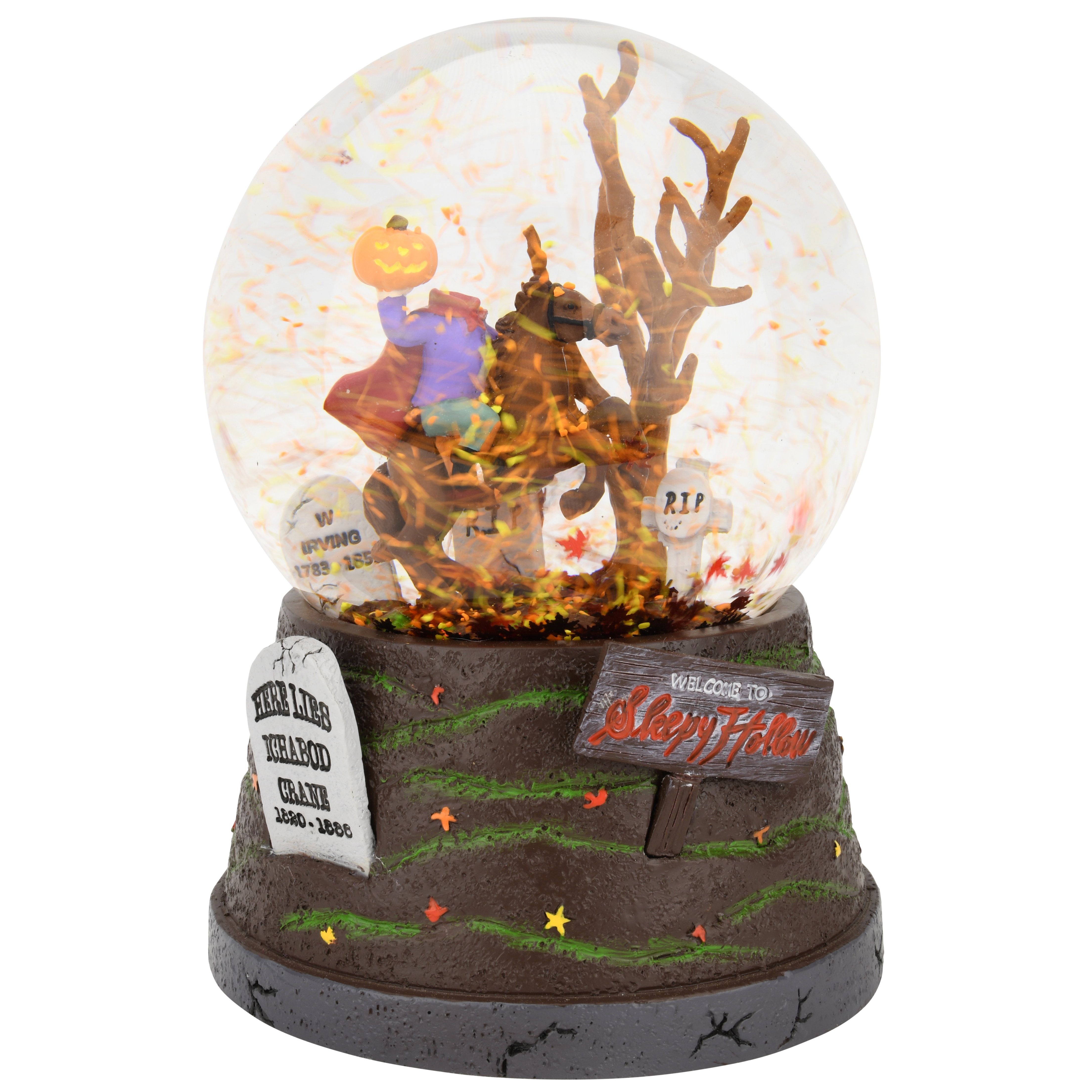 Sleepy Hollow Fall Themed Headless Horseman Halloween Snow Globe - Large 6.5