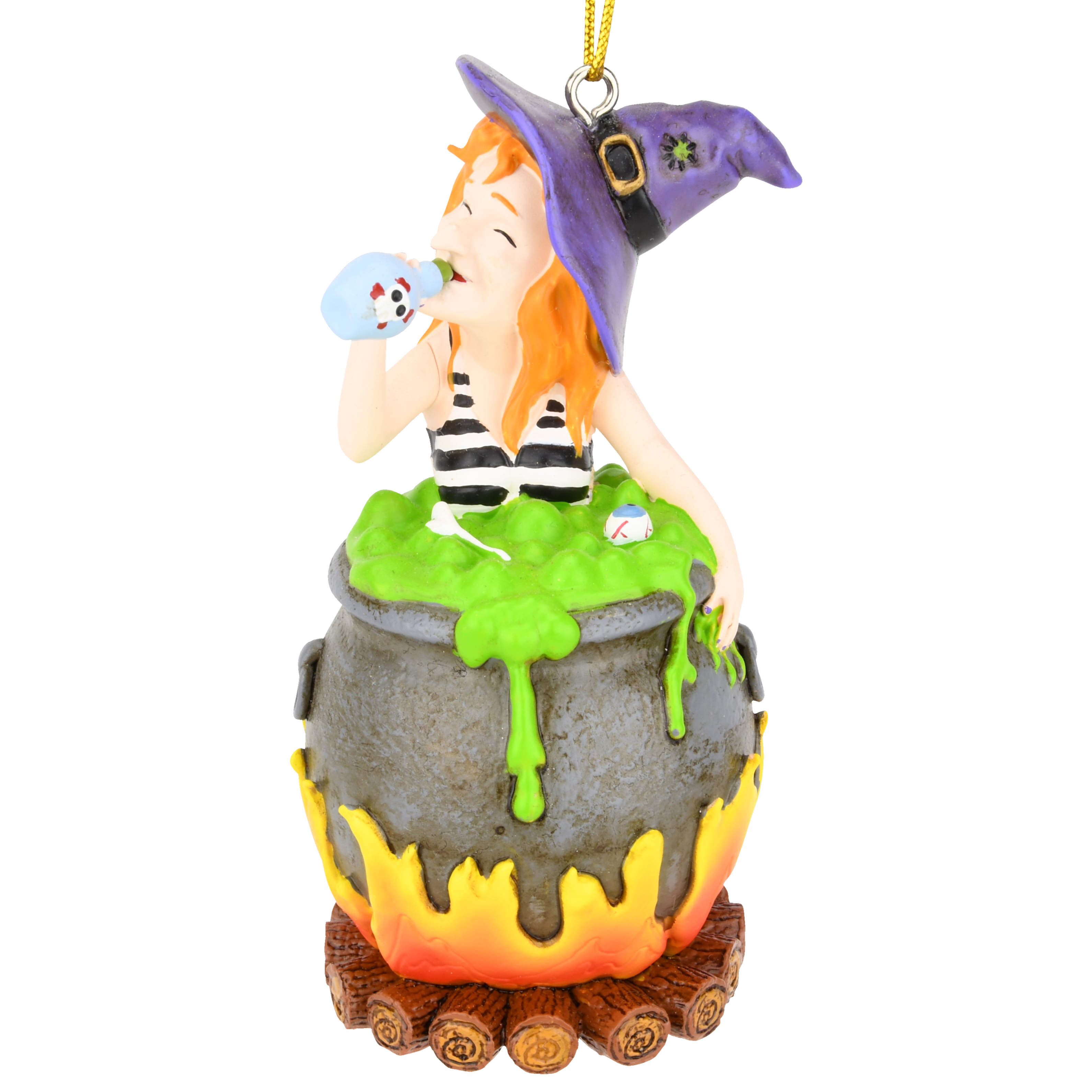 Funny Witches Hot Tub Halloween Ornament Witch Drinking in Cauldron