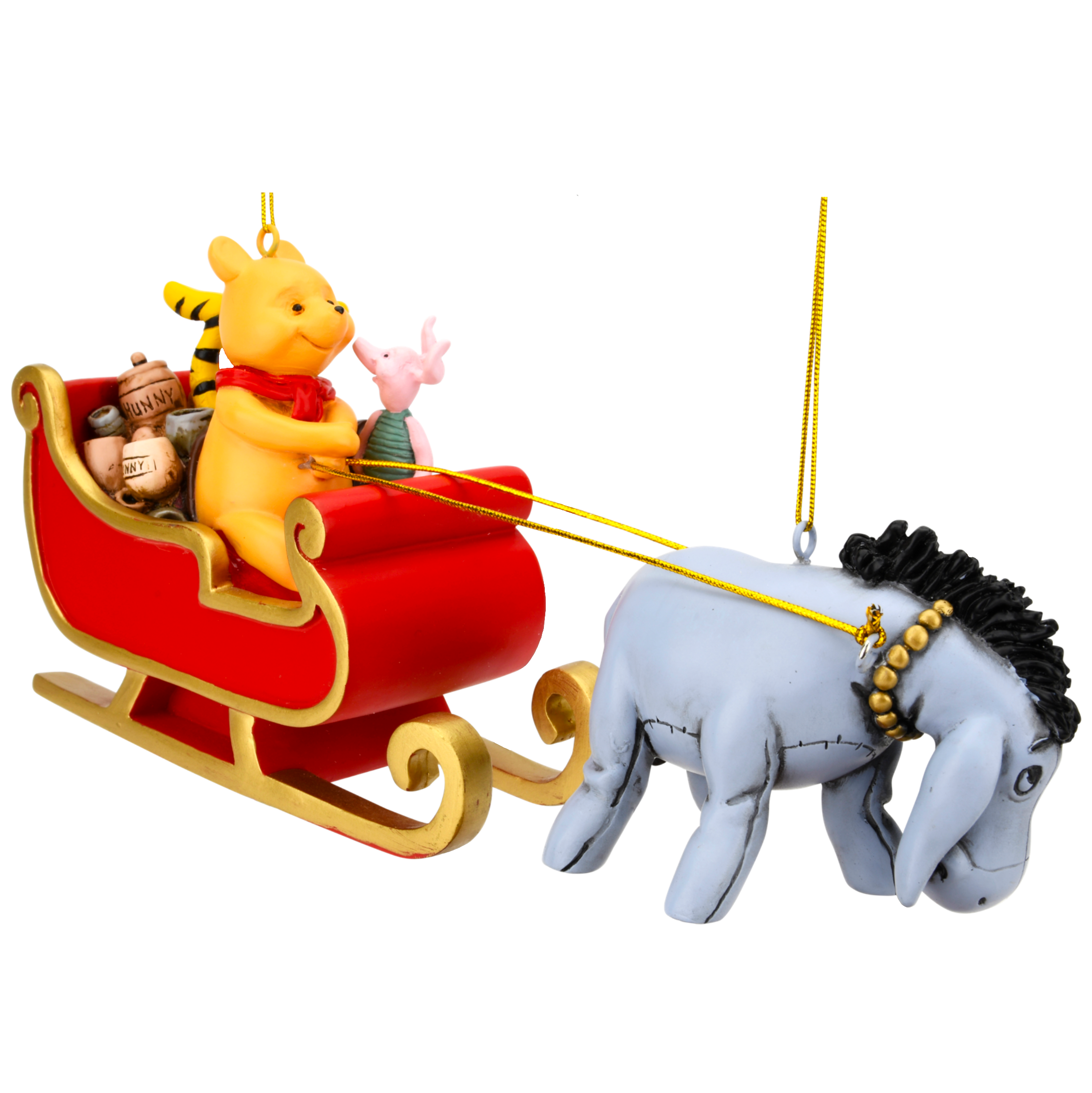Winne The Pooh Santa Sleigh with Eeyore and Piglet 2pcs Large Christmas Ornament Decoration